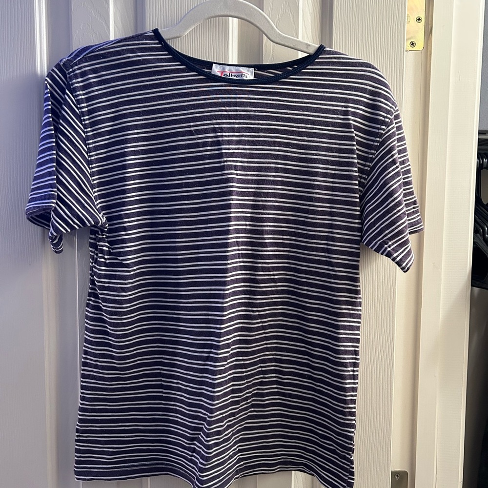 Talbots Basic Navy and White Striped Tee